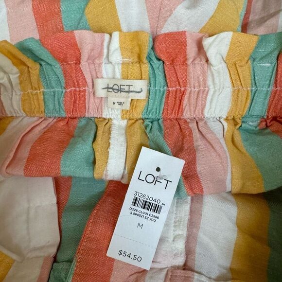 LOFT Paperbag Striped Tie Waist Shorts Sz M Linen blend NWT - Picture 5 of 8